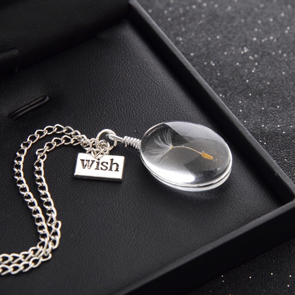 Dandelion Wish Pendant Necklace Silver Tone Chain